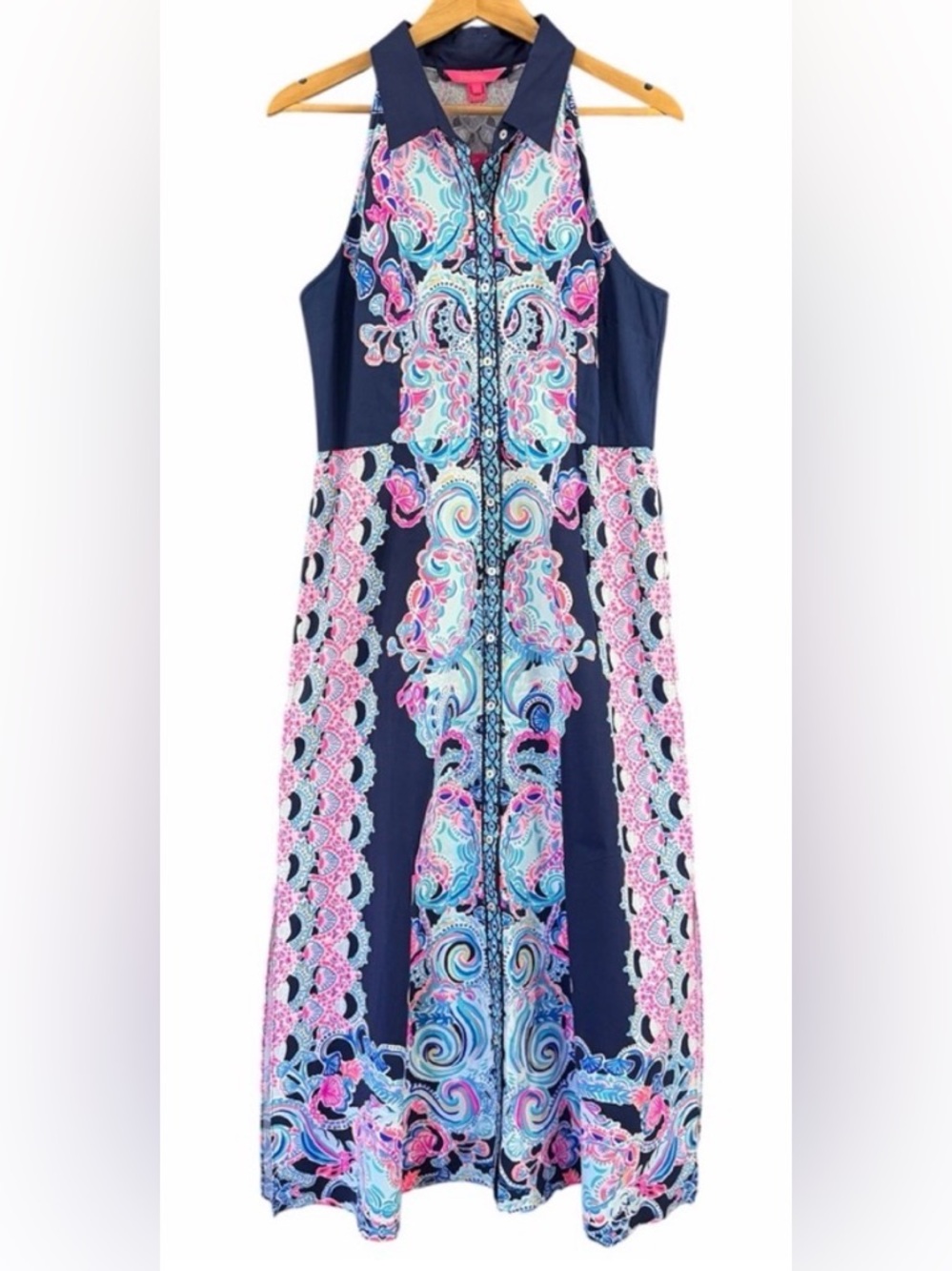 EUC Lilly Pulitzer Novah stretch midi dress Navy Shaka 12